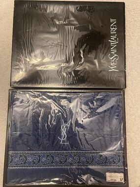 YVES SAINT LAURENT Vintage Bath Towel YL-RB01 NWT Blue Jacquard Luxury Cotto